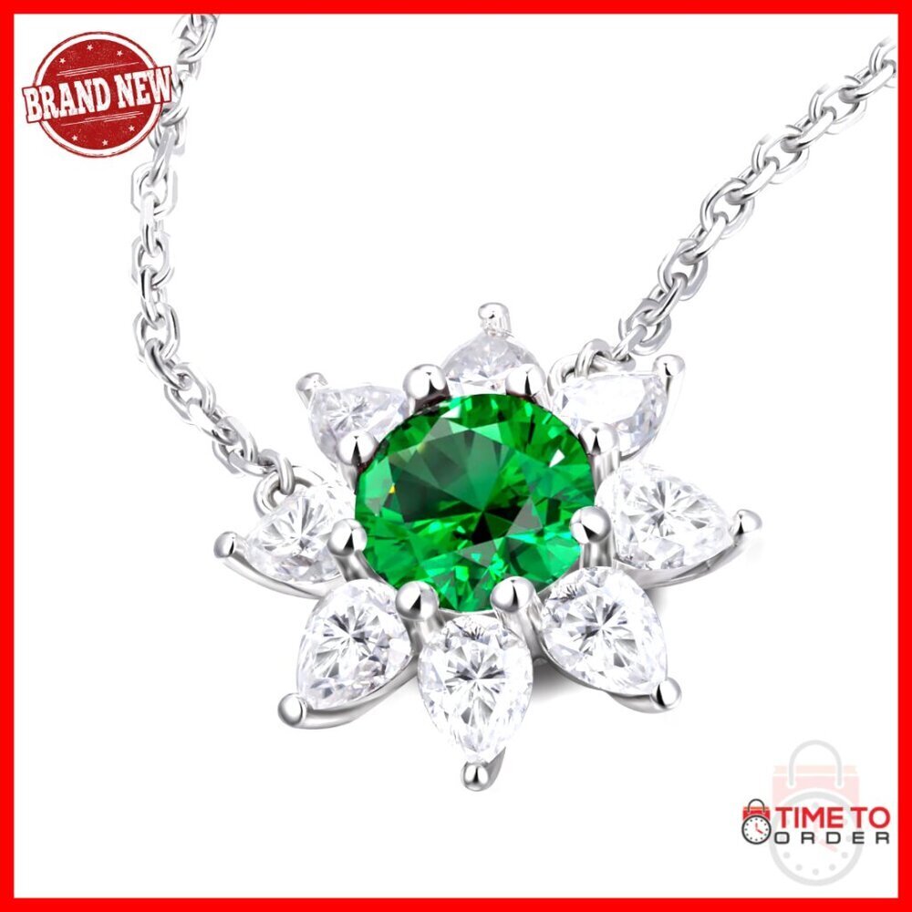 Sterling Silver Flower Pendant Necklace with Lab Gemstones, Adjustable Chain